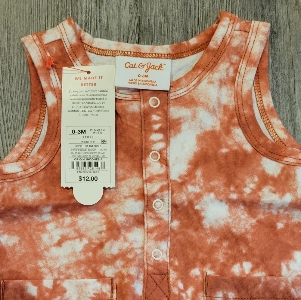 𝅺0-3 months | Cat & Jack Tie-dye Copper Romper